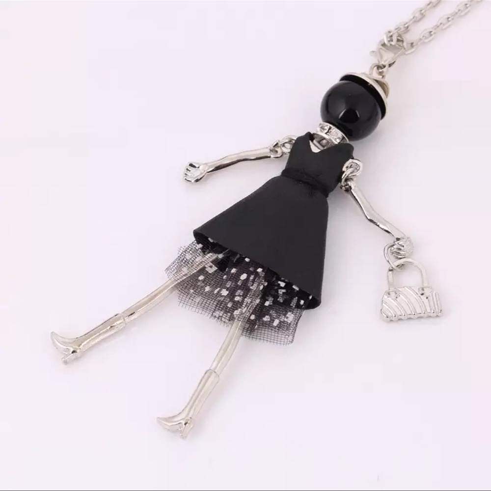 New Artisan Poshmark Shopper Sterling Silver Cloth White Sapphire Doll Necklace - Picture 9 of 10